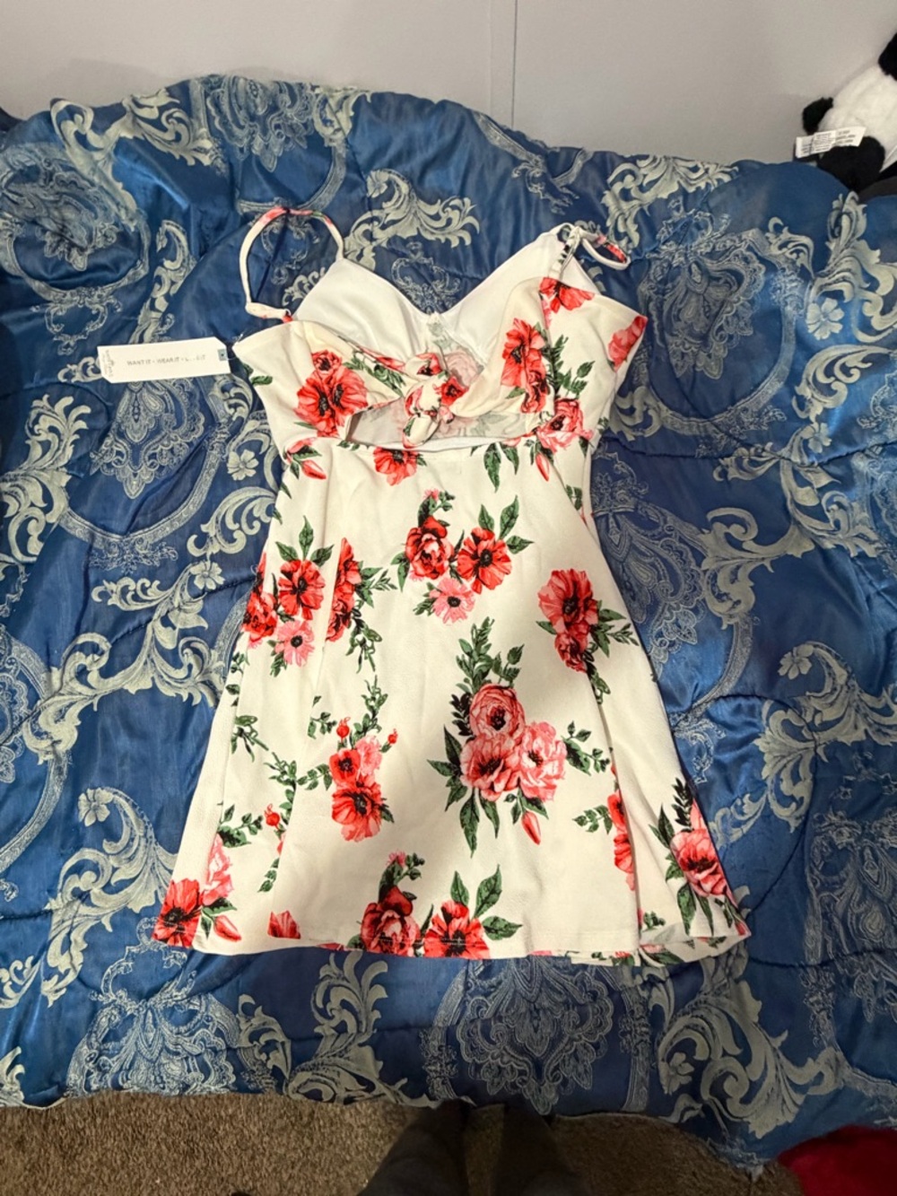 White Floral Bow-Front Womens’ Dress